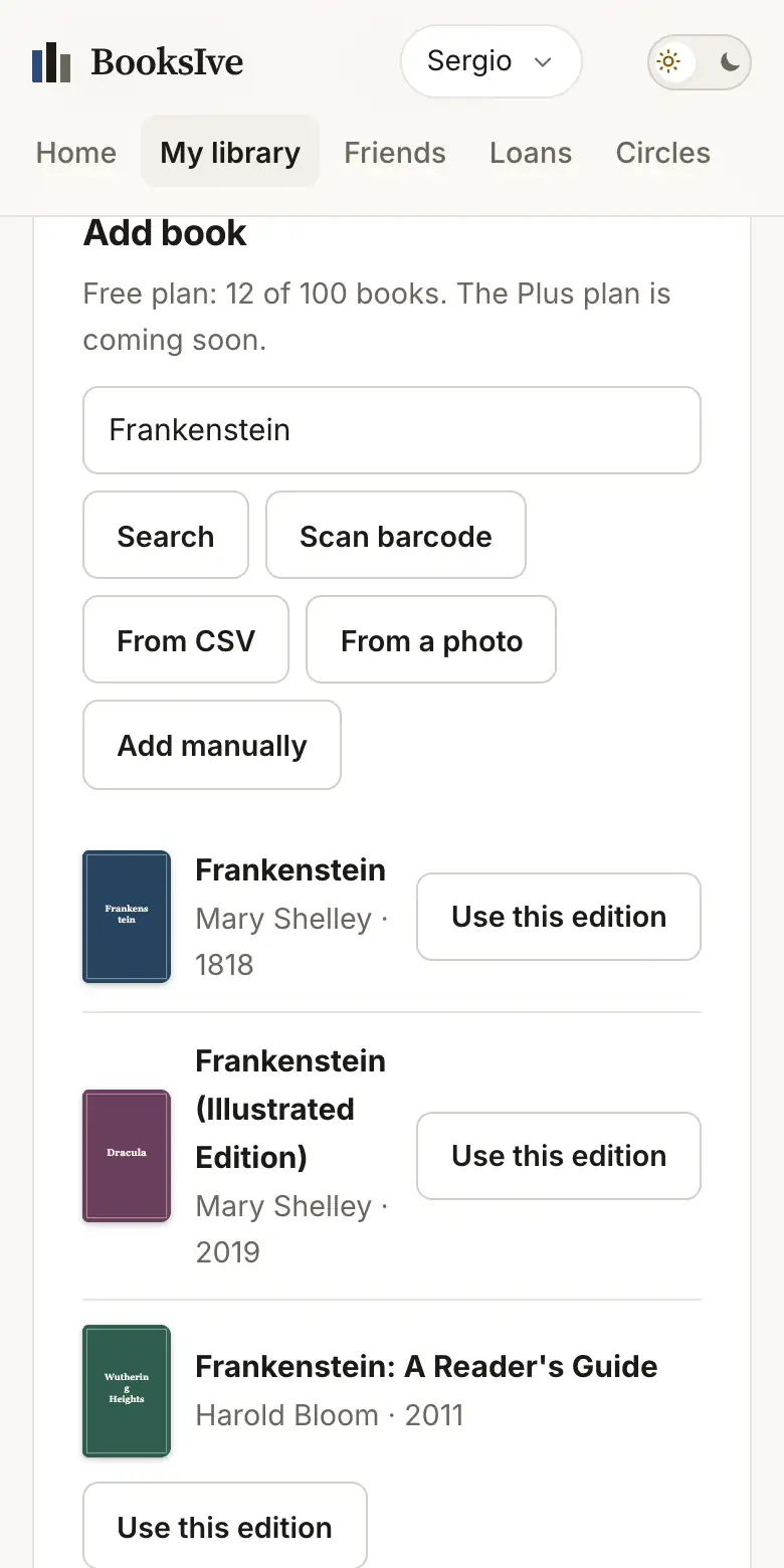 BooksIve book search with an edition to choose